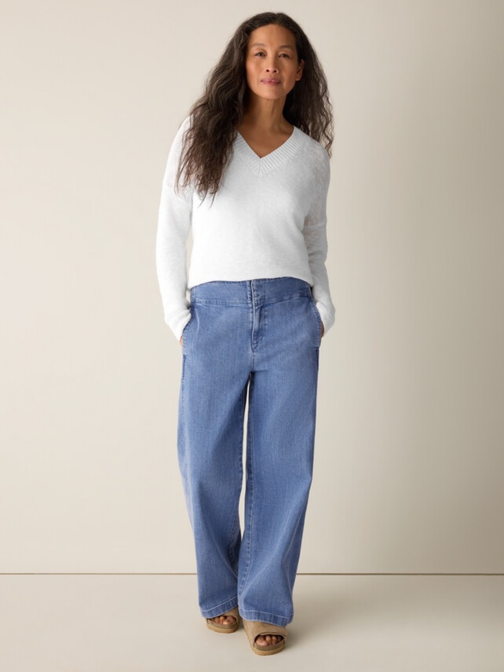 Eileen Fisher Cotton Stretch Denim Wide-Leg Trouser Petite Large